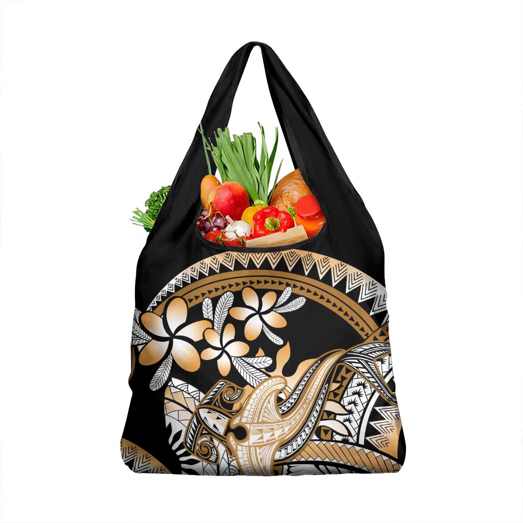 Gold Polynesian Hammerhead Shark Tattoo Grocery Bag Royal Plumeria Gradient Vibes