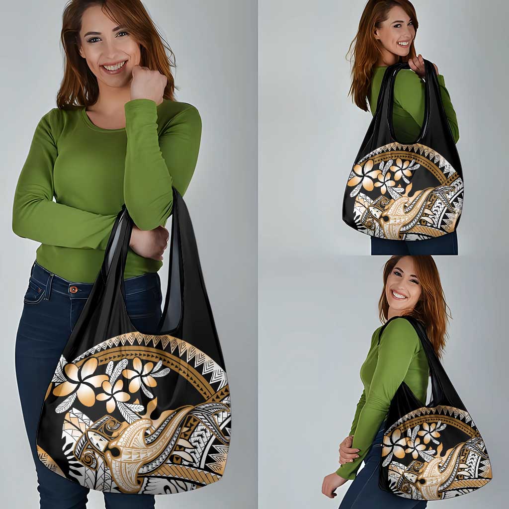 Gold Polynesian Hammerhead Shark Tattoo Grocery Bag Royal Plumeria Gradient Vibes