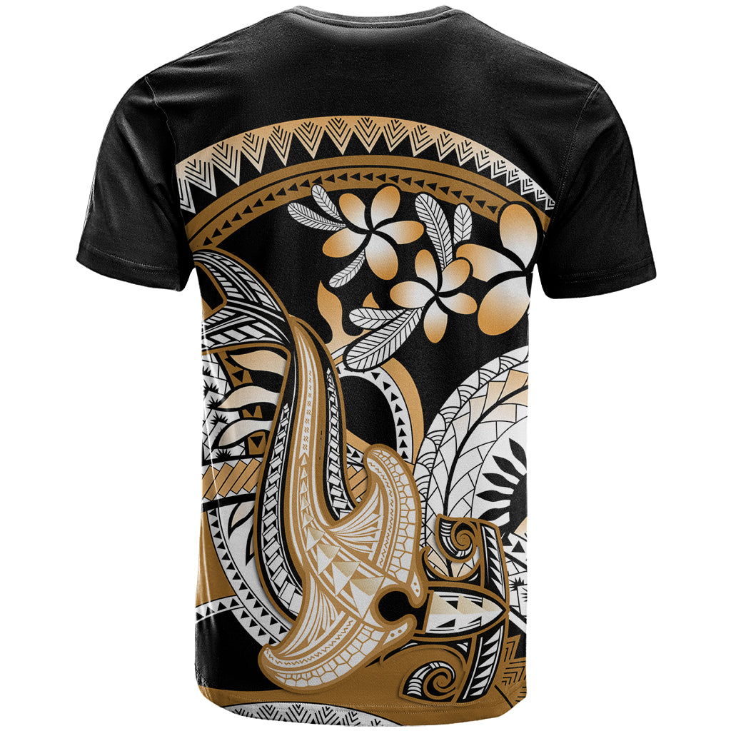 Gold Polynesian Hammerhead Shark Tattoo T Shirt Royal Plumeria Gradient Vibes LT14 - Polynesian Pride