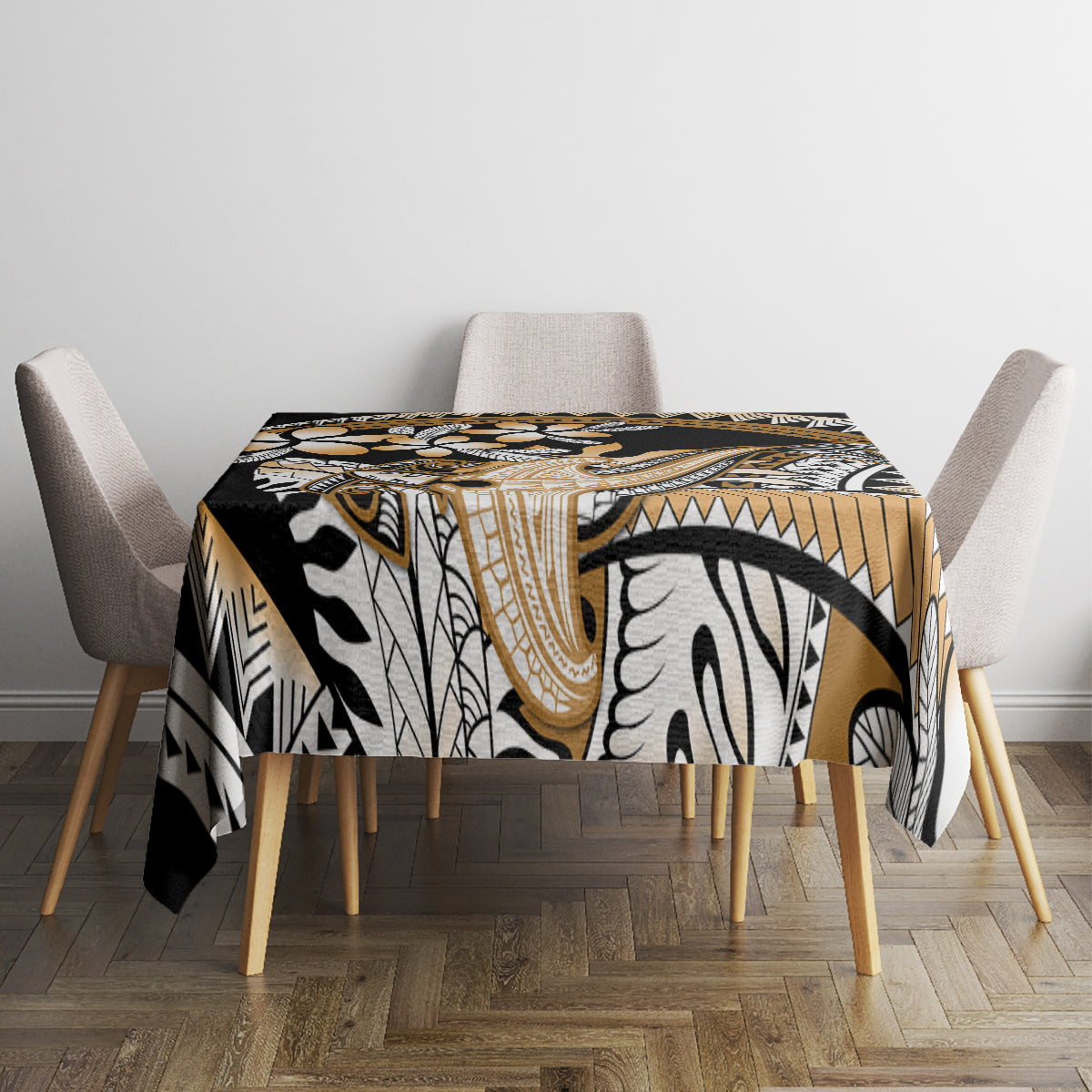 Gold Polynesian Hammerhead Shark Tattoo Tablecloth Royal Plumeria Gradient Vibes LT14 - Polynesian Pride