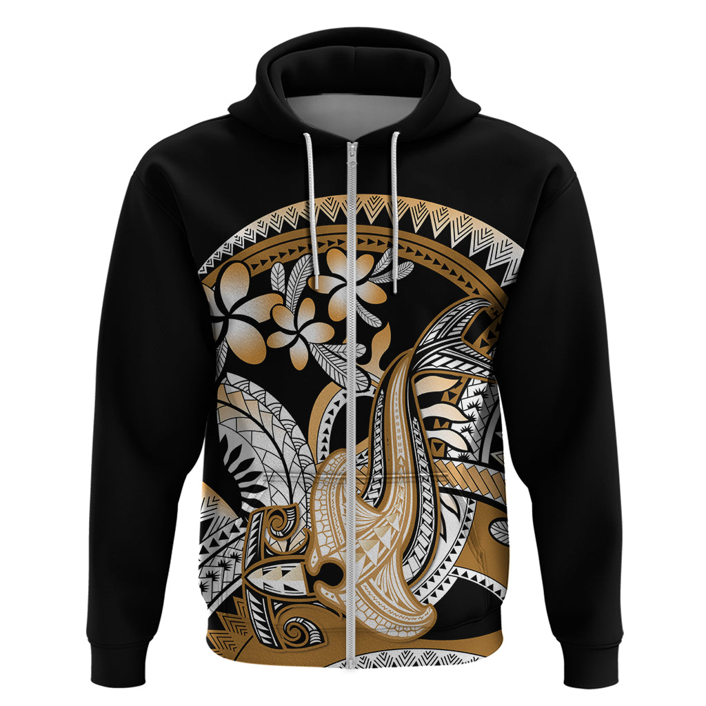 Gold Polynesian Hammerhead Shark Tattoo Zip Hoodie Royal Plumeria Gradient Vibes LT14 Zip Hoodie Gold - Polynesian Pride