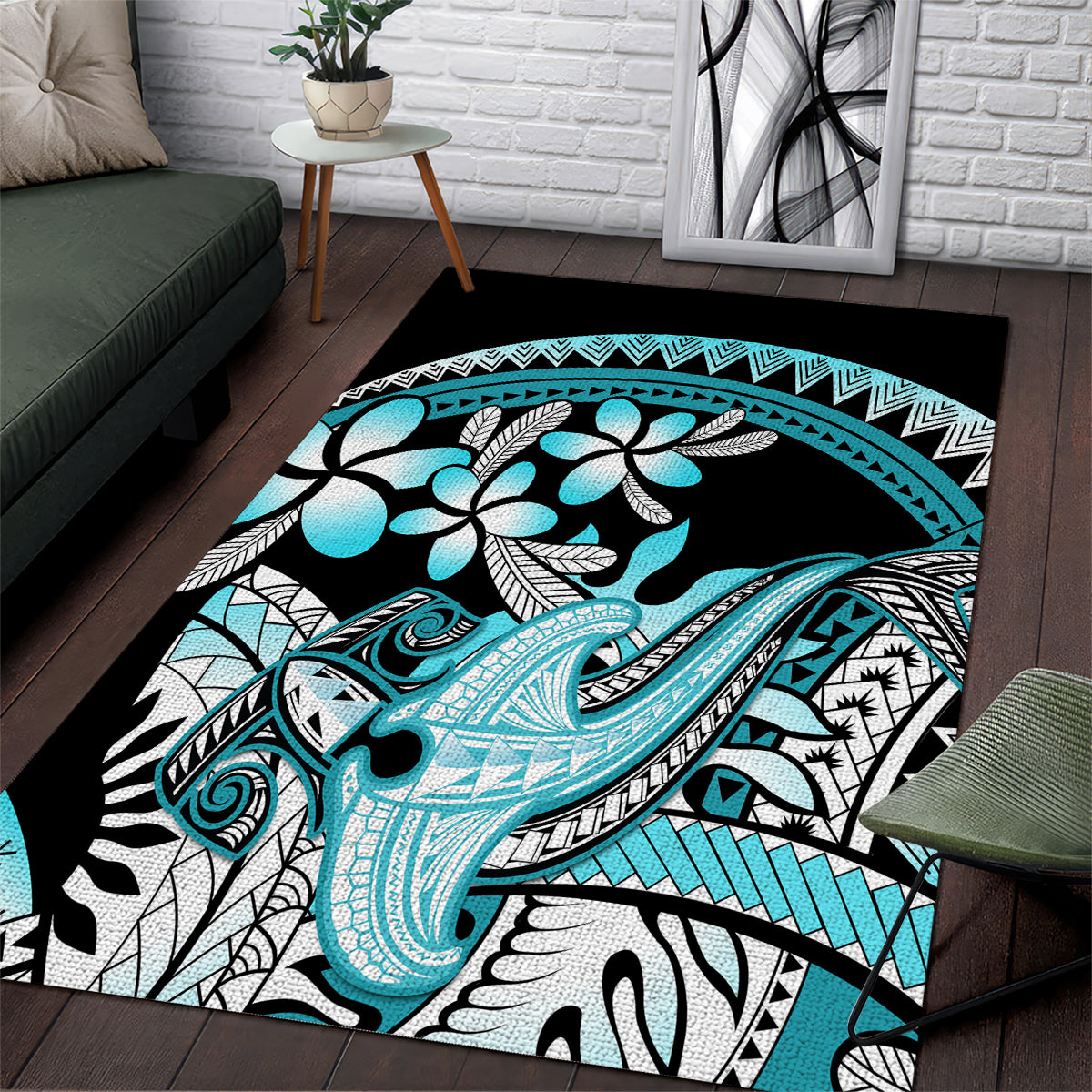 Turquoise Polynesian Hammerhead Shark Tattoo Area Rug Royal Plumeria Gradient Vibes LT14 Turquoise - Polynesian Pride
