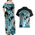 Turquoise Polynesian Hammerhead Shark Tattoo Couples Matching Off Shoulder Maxi Dress and Hawaiian Shirt Royal Plumeria Gradient Vibes LT14 - Polynesian Pride