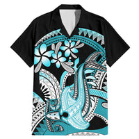 Turquoise Polynesian Hammerhead Shark Tattoo Family Matching Mermaid Dress and Hawaiian Shirt Royal Plumeria Gradient Vibes LT14 Dad's Shirt - Short Sleeve Turquoise - Polynesian Pride