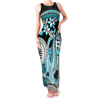 Turquoise Polynesian Hammerhead Shark Tattoo Family Matching Tank Maxi Dress and Hawaiian Shirt Royal Plumeria Gradient Vibes LT14 Mom's Dress Turquoise - Polynesian Pride