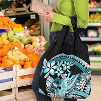 Turquoise Polynesian Hammerhead Shark Tattoo Grocery Bag Royal Plumeria Gradient Vibes