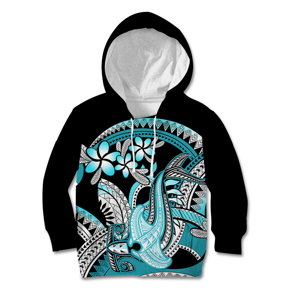 Turquoise Polynesian Hammerhead Shark Tattoo Kid Hoodie Royal Plumeria Gradient Vibes LT14 Hoodie Turquoise - Polynesian Pride