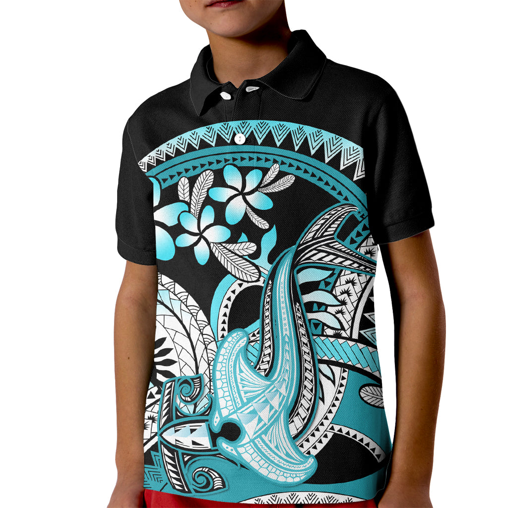 Turquoise Polynesian Hammerhead Shark Tattoo Kid Polo Shirt Royal Plumeria Gradient Vibes LT14 Kid Turquoise - Polynesian Pride