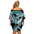 Turquoise Polynesian Hammerhead Shark Tattoo Off Shoulder Short Dress Royal Plumeria Gradient Vibes LT14 - Polynesian Pride