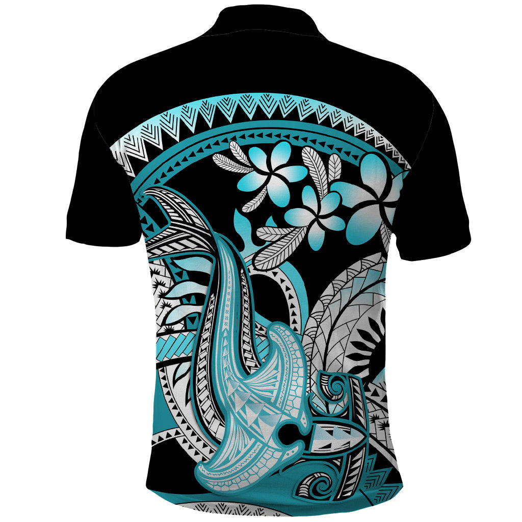 Turquoise Polynesian Hammerhead Shark Tattoo Polo Shirt Royal Plumeria Gradient Vibes LT14 - Polynesian Pride
