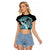 Turquoise Polynesian Hammerhead Shark Tattoo Raglan Cropped T Shirt Royal Plumeria Gradient Vibes LT14 Female Turquoise - Polynesian Pride