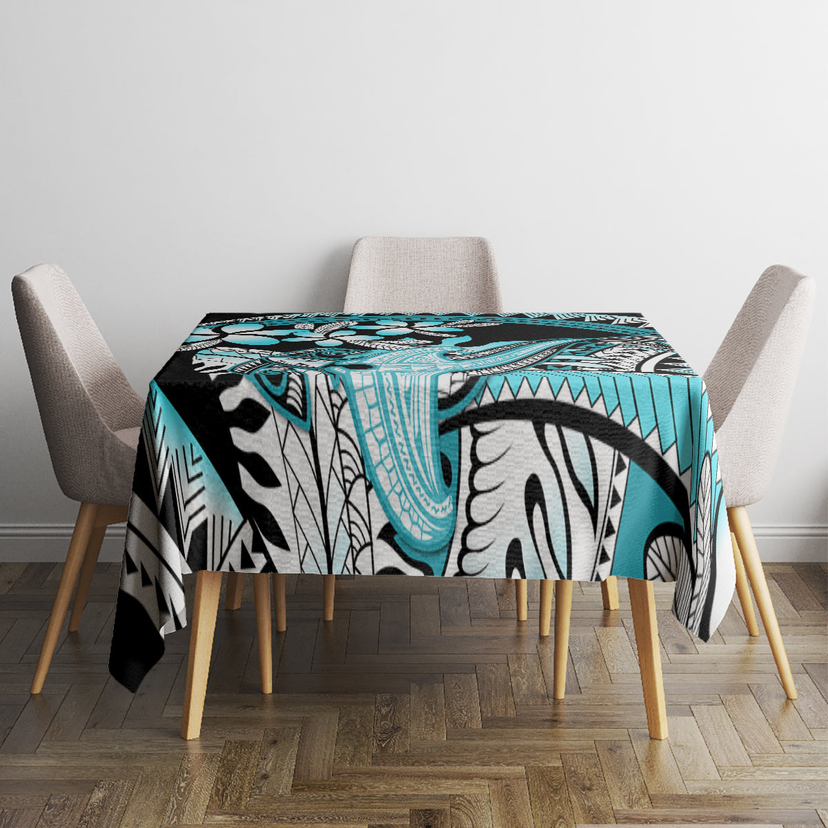 Turquoise Polynesian Hammerhead Shark Tattoo Tablecloth Royal Plumeria Gradient Vibes LT14 - Polynesian Pride