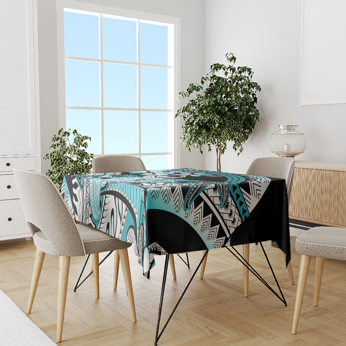 Turquoise Polynesian Hammerhead Shark Tattoo Tablecloth Royal Plumeria Gradient Vibes LT14 - Polynesian Pride