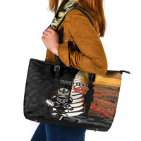 Custom New Zealand Silver Fern Rugby ANZAC Day Leather Tote Bag 2024 All Black Tiki Mascot LT14 Black - Polynesian Pride