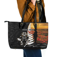 Custom New Zealand Silver Fern Rugby ANZAC Day Leather Tote Bag 2024 All Black Tiki Mascot LT14 - Polynesian Pride