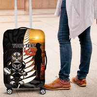 Custom New Zealand Silver Fern Rugby ANZAC Day Luggage Cover 2024 All Black Tiki Mascot LT14 Black - Polynesian Pride