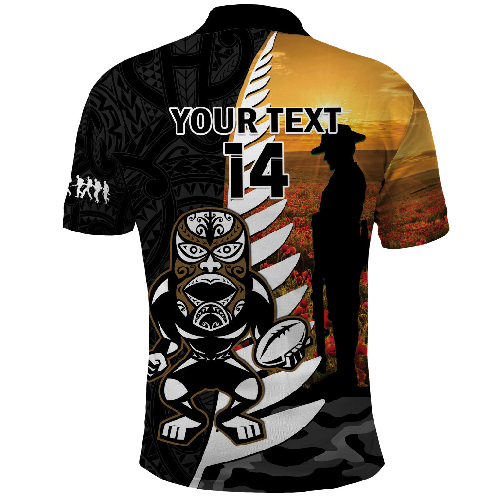 Custom New Zealand Silver Fern Rugby ANZAC Day Polo Shirt 2024 All Black Tiki Mascot LT14 - Polynesian Pride