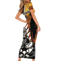 Custom New Zealand Silver Fern Rugby ANZAC Day Short Sleeve Bodycon Dress 2024 All Black Tiki Mascot LT14 - Polynesian Pride
