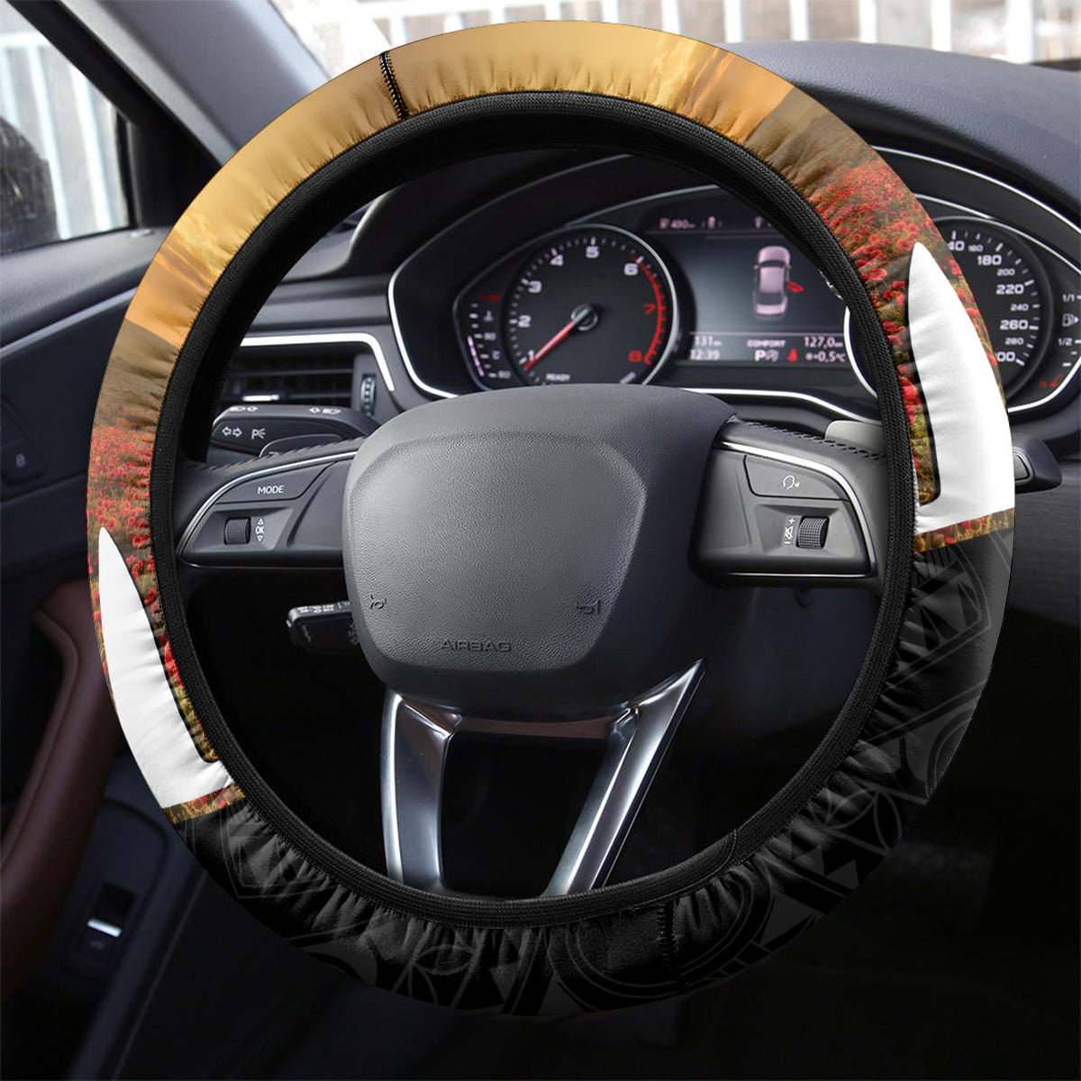 New Zealand Silver Fern Rugby ANZAC Day Steering Wheel Cover 2024 All Black Tiki Mascot