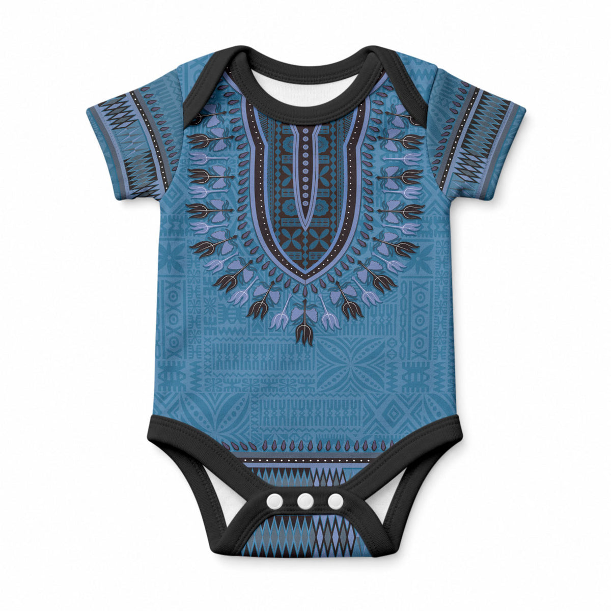 Blue African Dashiki With Fijian Tapa Pattern Baby Onesie LT14 Blue - Polynesian Pride