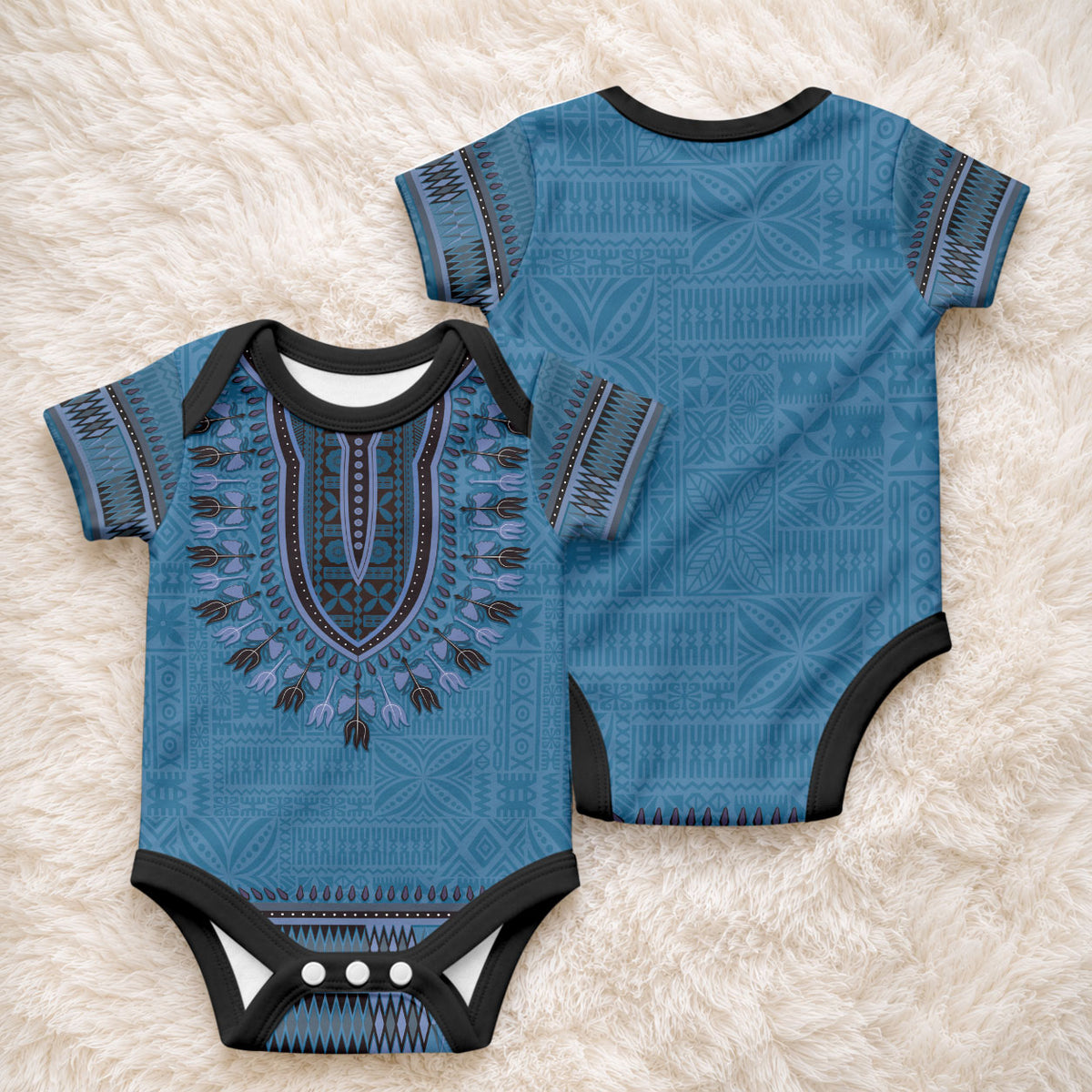 Blue African Dashiki With Fijian Tapa Pattern Baby Onesie LT14 - Polynesian Pride