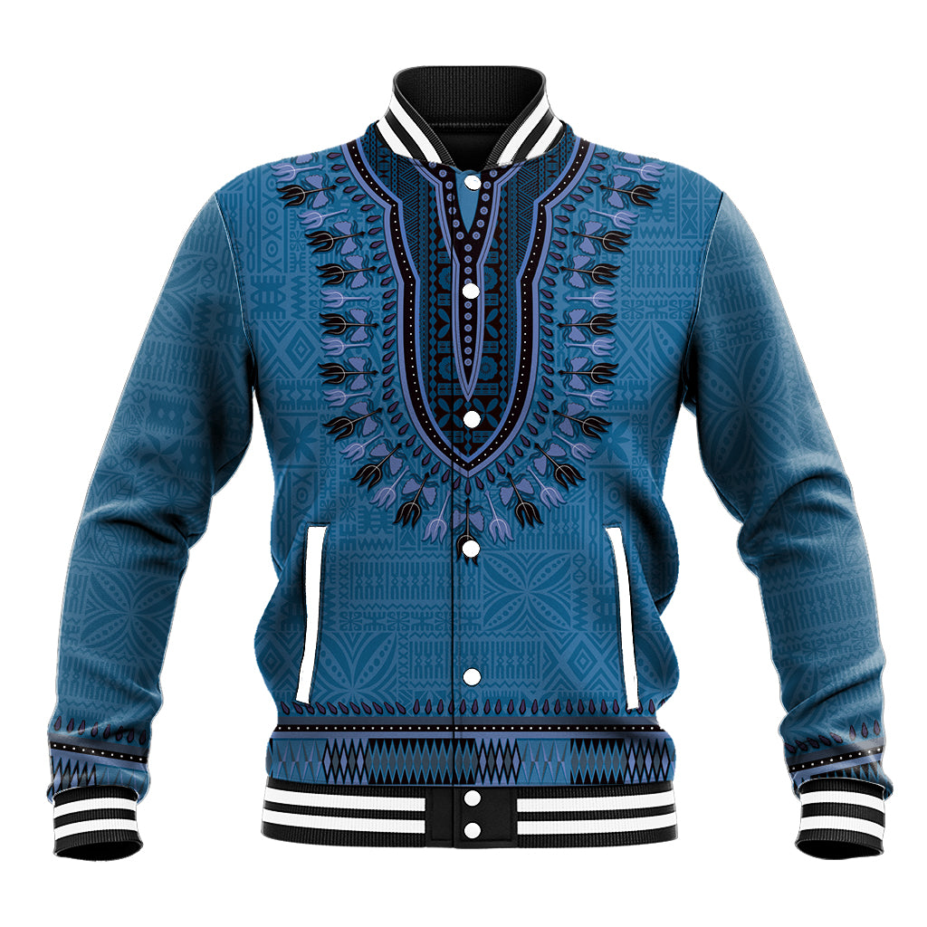 Blue African Dashiki With Fijian Tapa Pattern Baseball Jacket