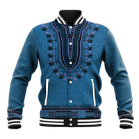 Blue African Dashiki With Fijian Tapa Pattern Baseball Jacket