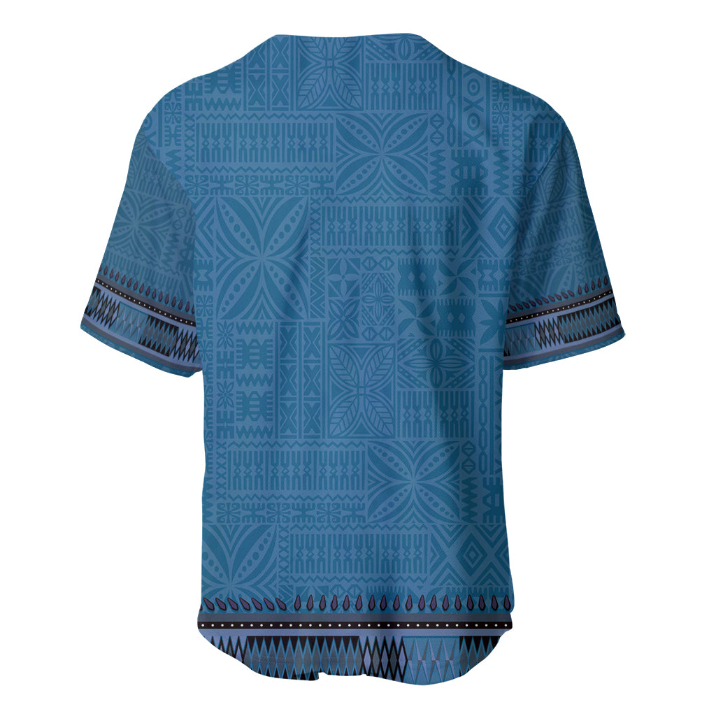 Blue African Dashiki With Fijian Tapa Pattern Baseball Jersey