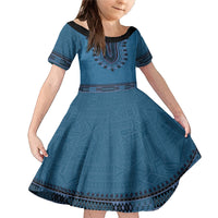 Blue African Dashiki With Fijian Tapa Pattern Family Matching Mermaid Dress and Hawaiian Shirt LT14 Daughter's Dress Blue - Polynesian Pride
