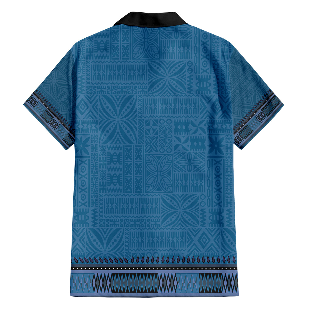 Blue African Dashiki With Fijian Tapa Pattern Family Matching Off The Shoulder Long Sleeve Dress and Hawaiian Shirt
