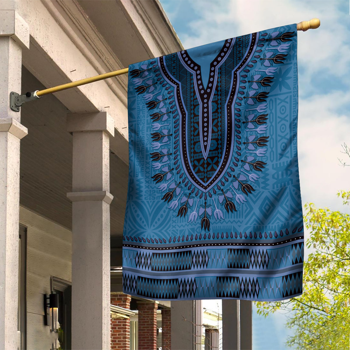 Blue African Dashiki With Fijian Tapa Pattern Garden Flag