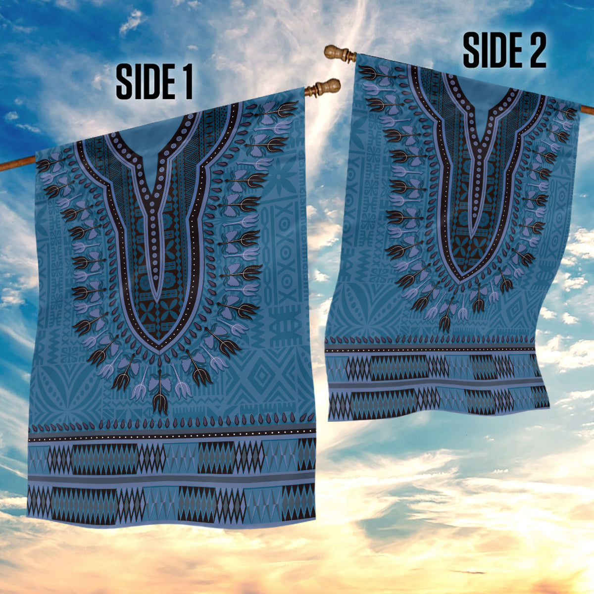 Blue African Dashiki With Fijian Tapa Pattern Garden Flag
