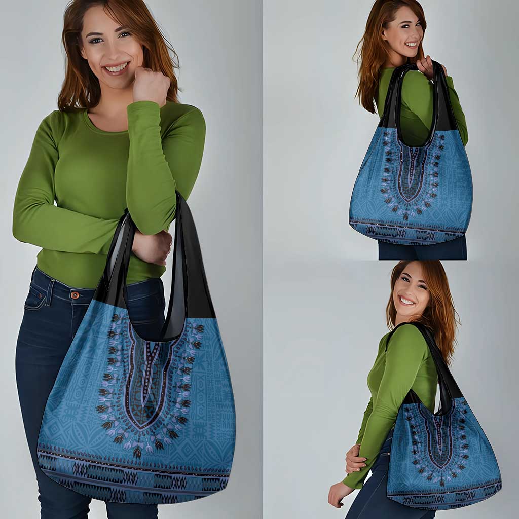 Blue African Dashiki With Fijian Tapa Pattern Grocery Bag