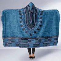 Blue African Dashiki With Fijian Tapa Pattern Hooded Blanket