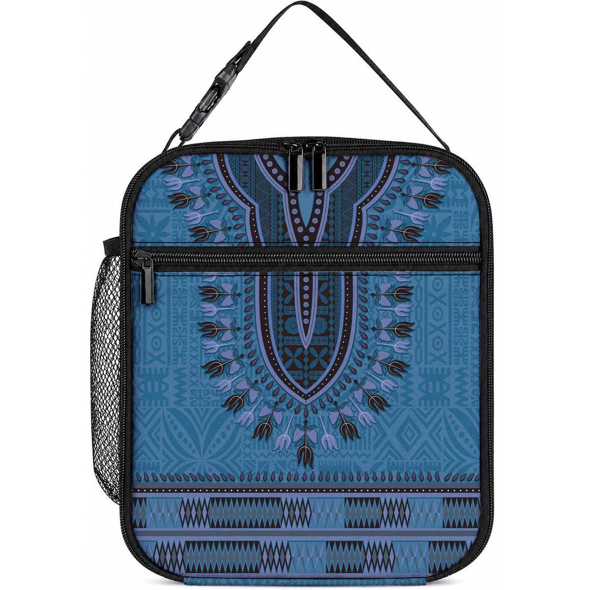 Blue African Dashiki With Fijian Tapa Pattern Lunch Bag LT14 10.2 × 8.3 × 4.3 inch Blue - Polynesian Pride