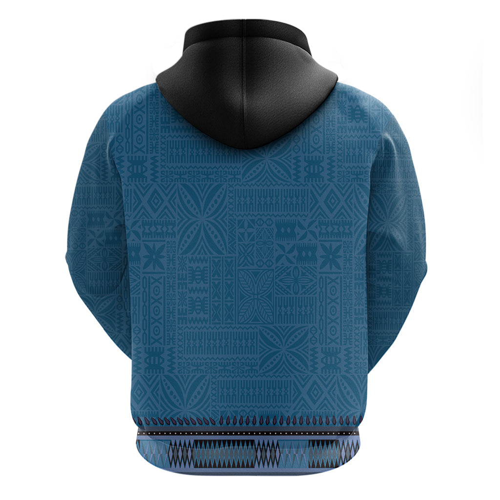 Blue African Dashiki With Fijian Tapa Pattern Zip Hoodie