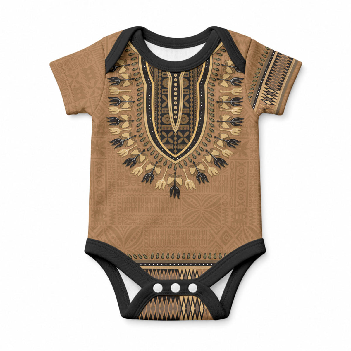 Brown African Dashiki With Fijian Tapa Pattern Baby Onesie LT14 Brown - Polynesian Pride