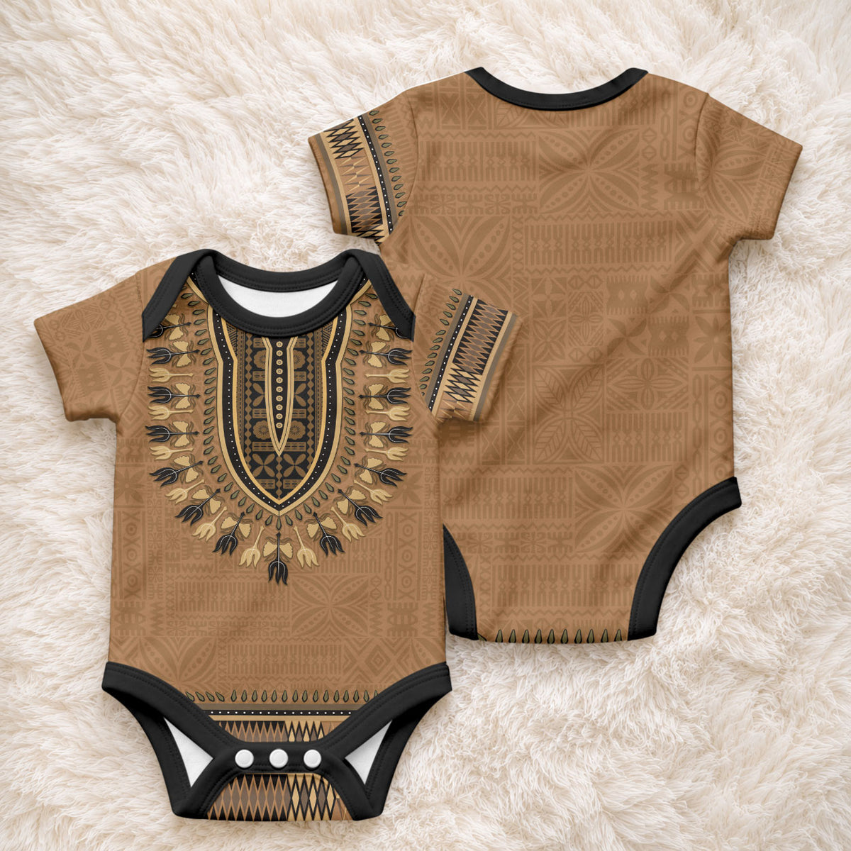 Brown African Dashiki With Fijian Tapa Pattern Baby Onesie LT14 - Polynesian Pride