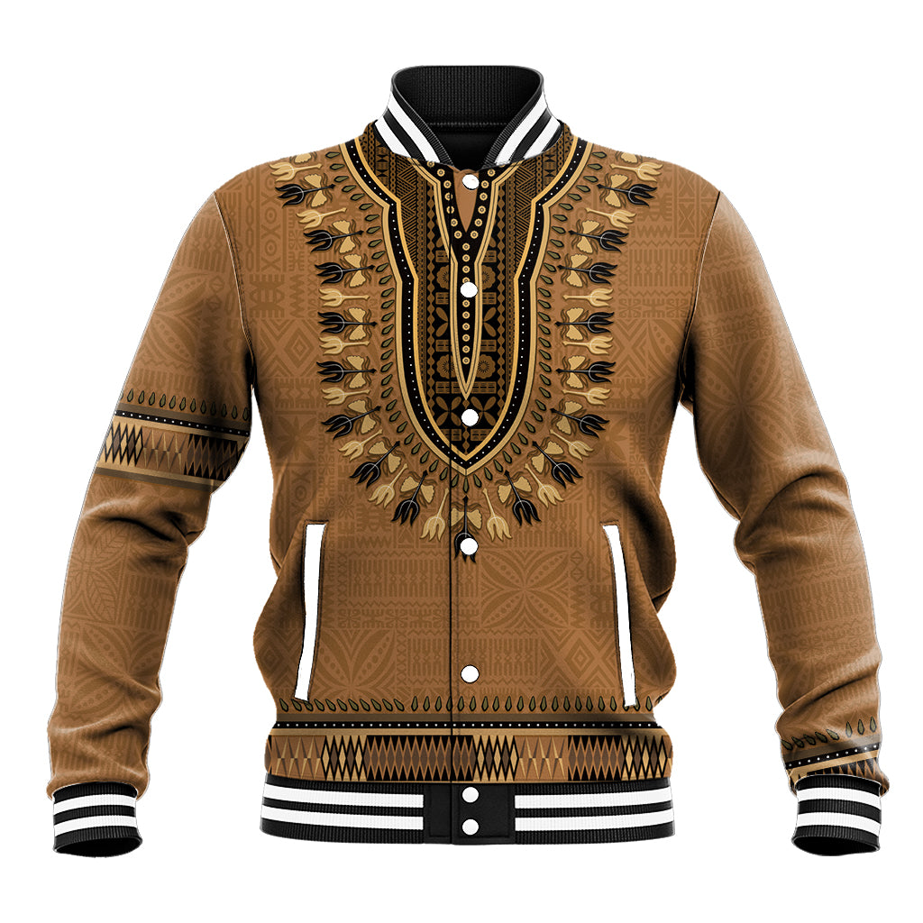 Brown African Dashiki With Fijian Tapa Pattern Baseball Jacket
