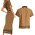 Brown African Dashiki With Fijian Tapa Pattern Couples Matching Short Sleeve Bodycon Dress and Hawaiian Shirt