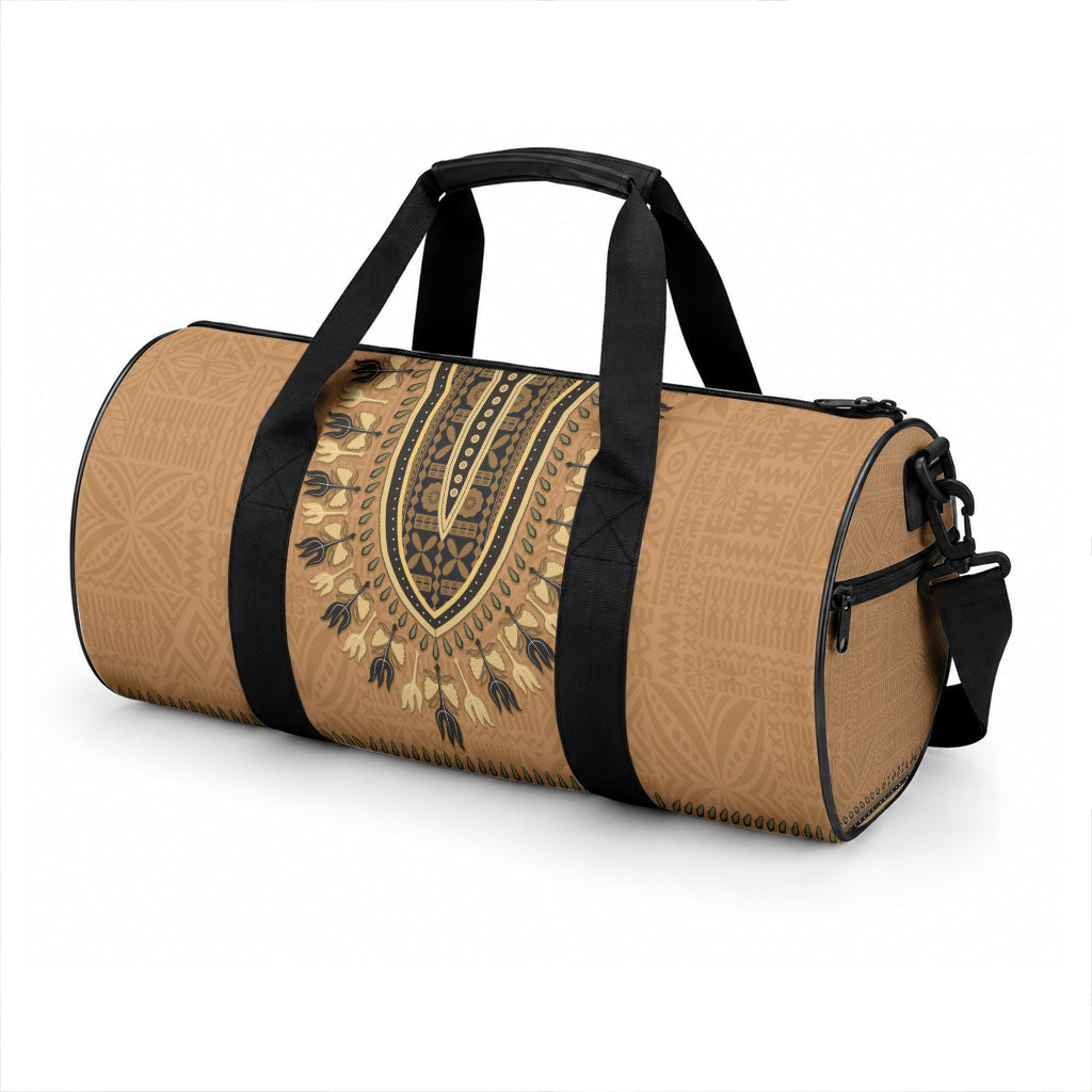 Brown African Dashiki With Fijian Tapa Pattern Duffle Bag LT14 - Polynesian Pride