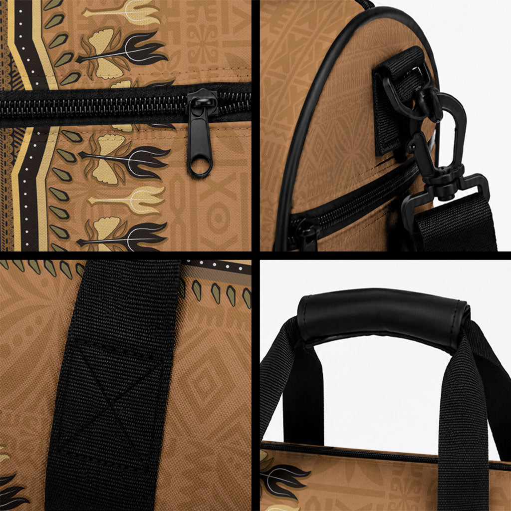 Brown African Dashiki With Fijian Tapa Pattern Duffle Bag LT14 - Polynesian Pride