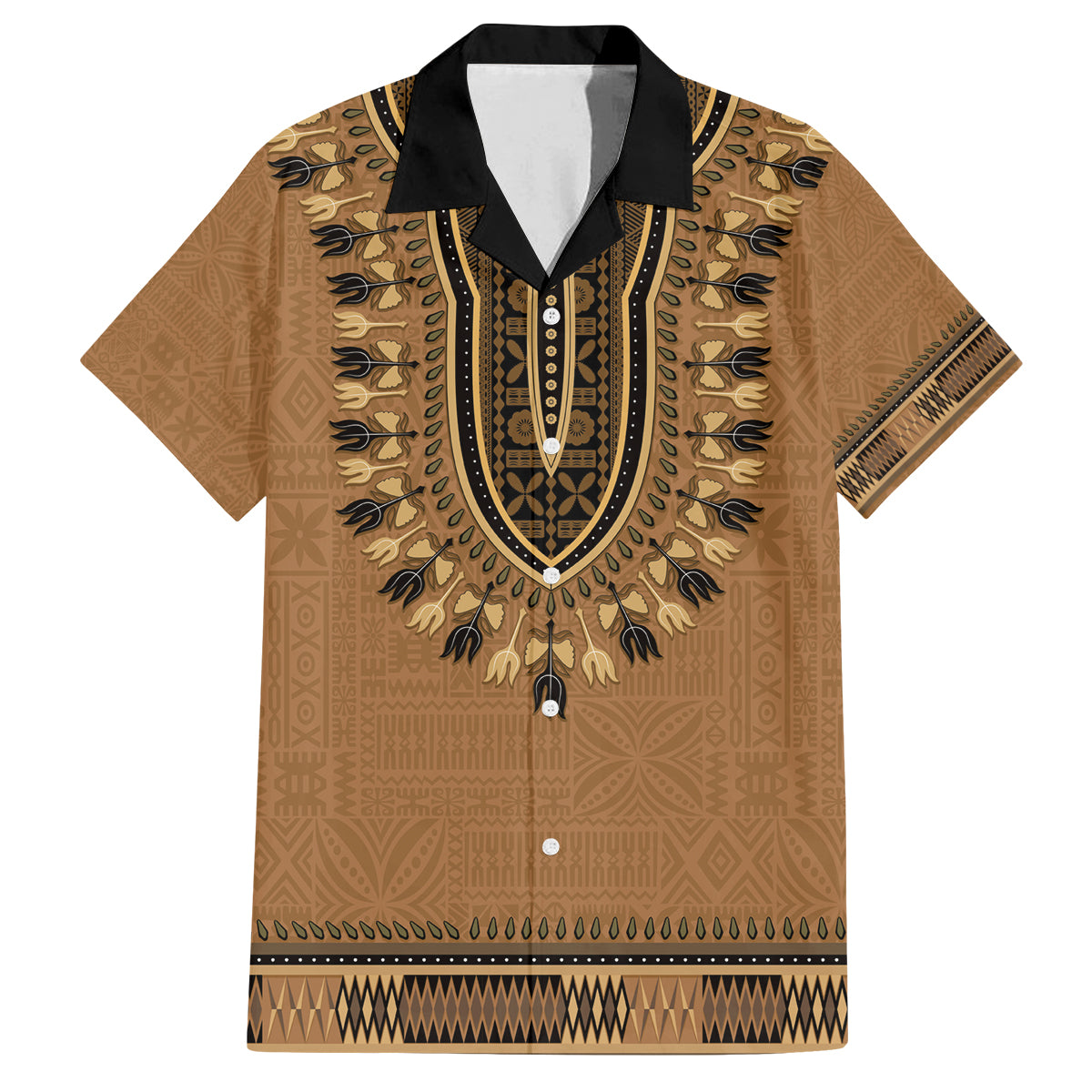 Brown African Dashiki With Fijian Tapa Pattern Family Matching Long Sleeve Bodycon Dress and Hawaiian Shirt