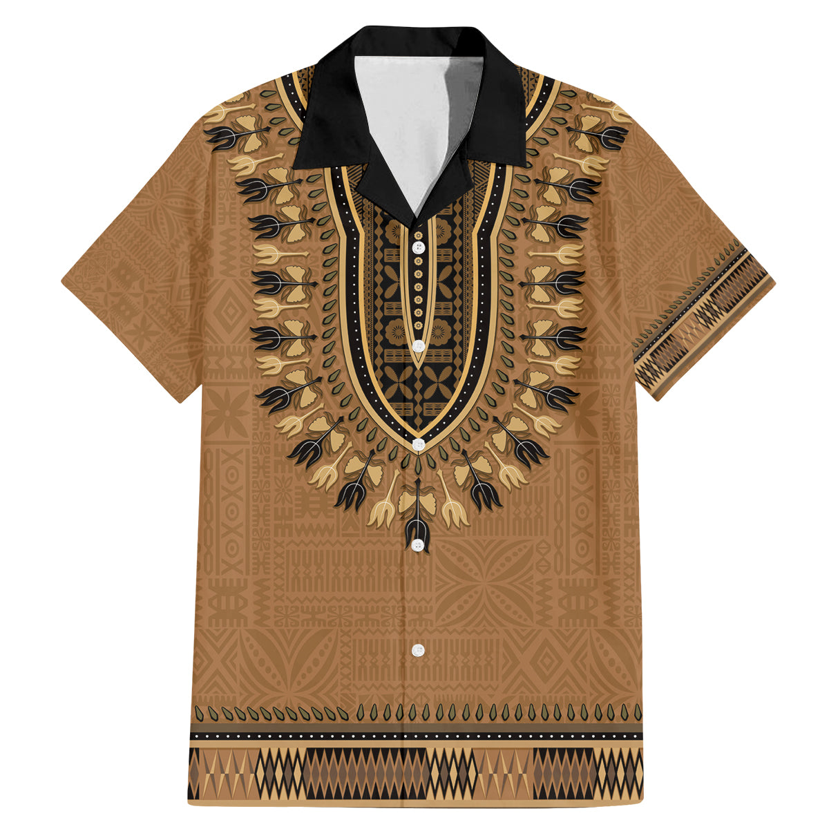Brown African Dashiki With Fijian Tapa Pattern Family Matching Mermaid Dress and Hawaiian Shirt LT14 Dad's Shirt - Short Sleeve Brown - Polynesian Pride
