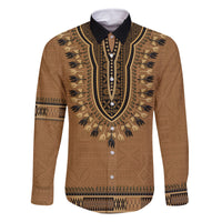 Brown African Dashiki With Fijian Tapa Pattern Family Matching Mermaid Dress and Hawaiian Shirt LT14 Dad's Shirt - Long Sleeve Brown - Polynesian Pride