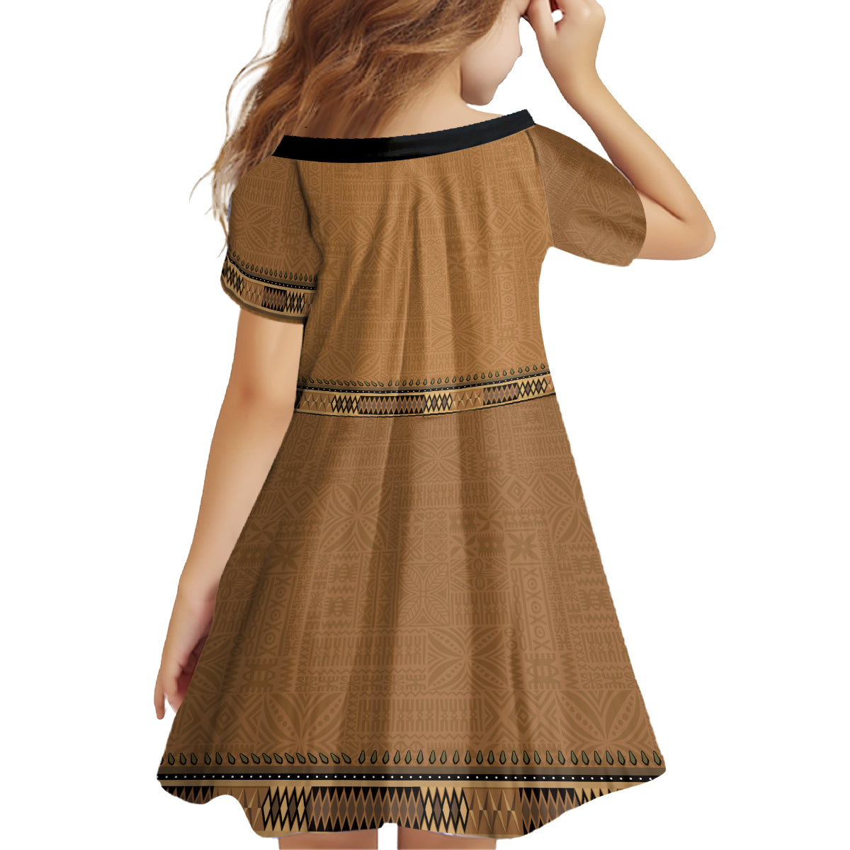 Brown African Dashiki With Fijian Tapa Pattern Family Matching Off Shoulder Short Dress and Hawaiian Shirt