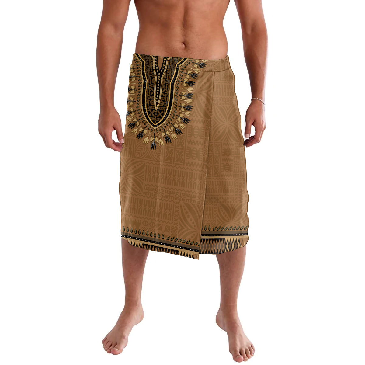 Brown African Dashiki With Fijian Tapa Pattern Lavalava