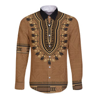 Brown African Dashiki With Fijian Tapa Pattern Long Sleeve Button Shirt