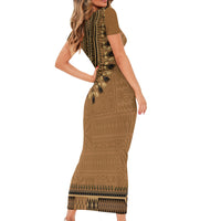 Brown African Dashiki With Fijian Tapa Pattern Short Sleeve Bodycon Dress