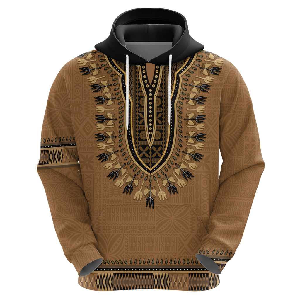 Brown African Dashiki With Fijian Tapa Pattern Zip Hoodie
